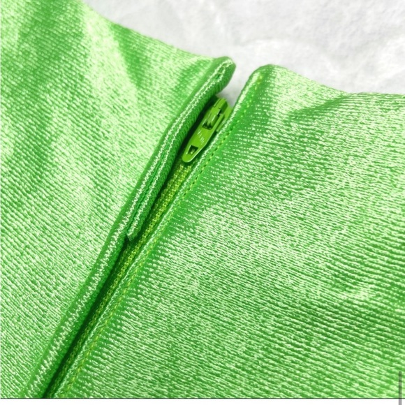 Vintage 1970s 70s Handmade Neon Green Pintucked Short Sleeve Qiana Maxi Dress - Picture 11 of 16